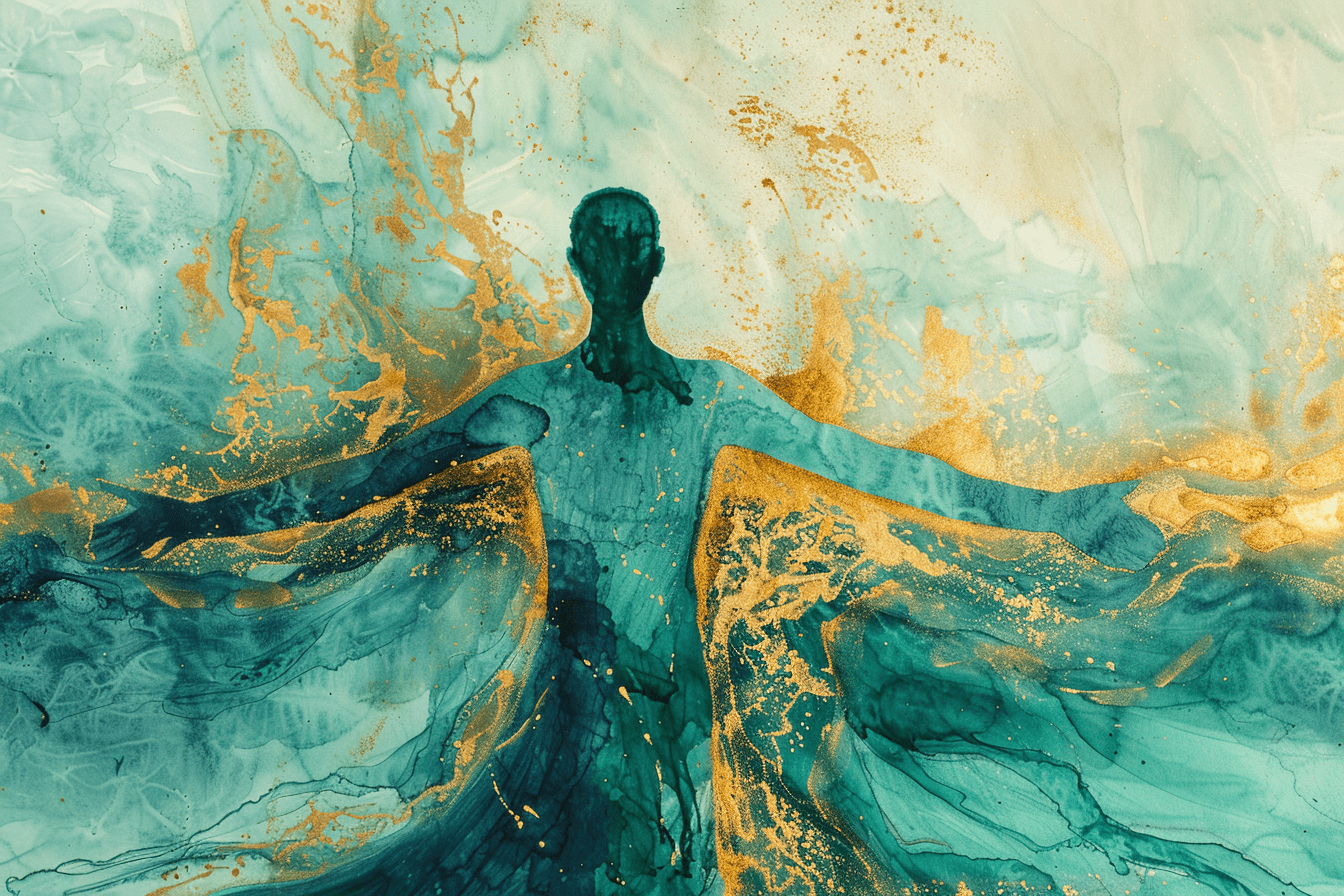 Abstract energy flowing through human form - breathwork and energy healing visualization