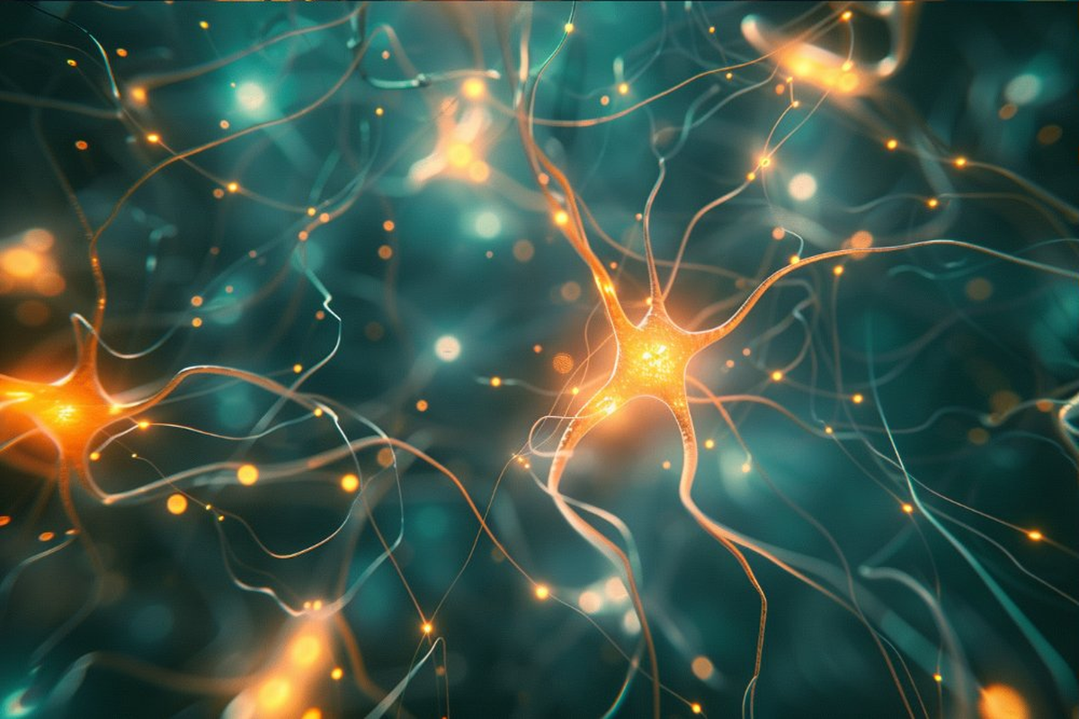 Golden neural network on deep teal background representing the nervous system's pattern recognition