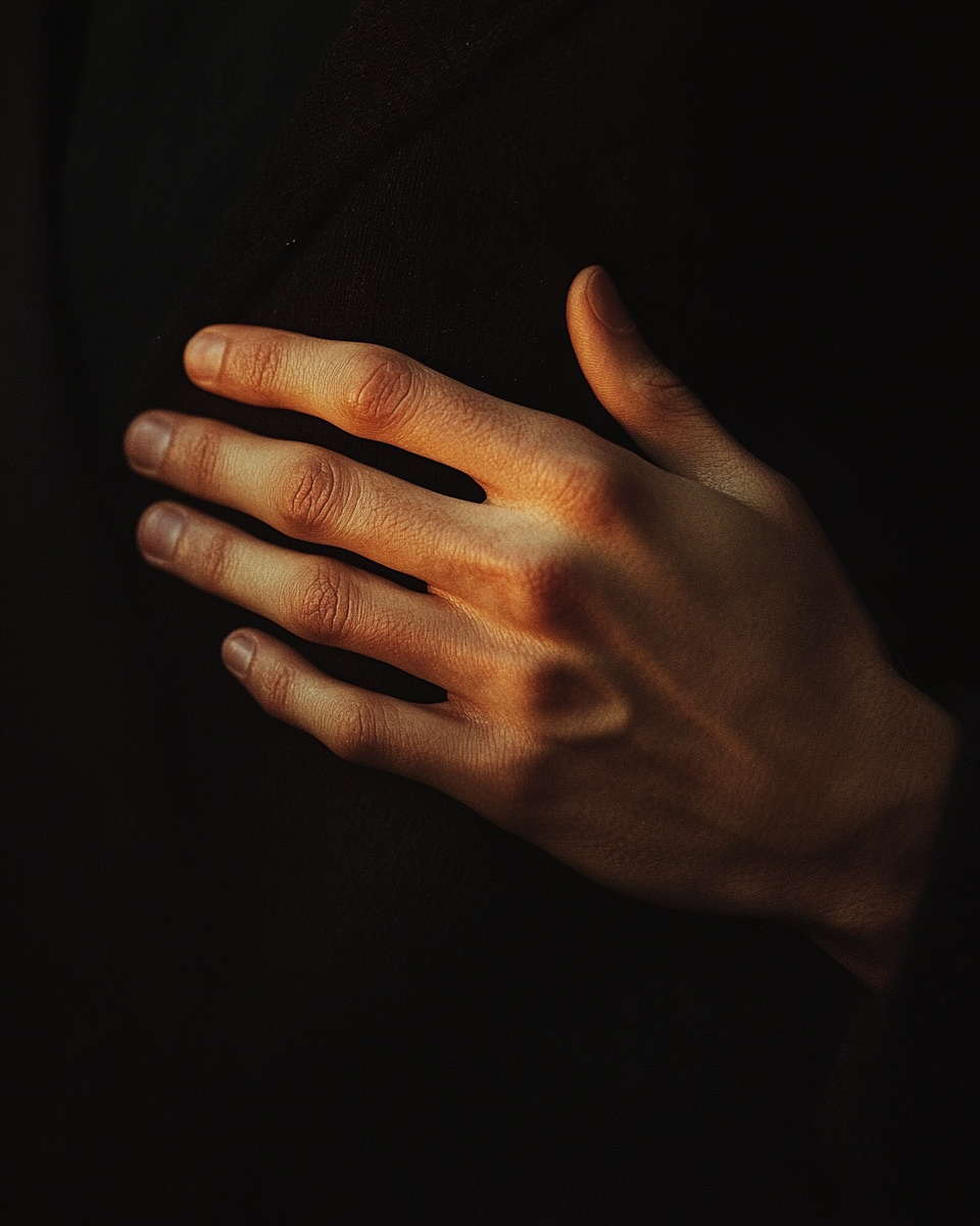 Woman’s hand on chest during breathwork practice for nervous system regulation in crisis